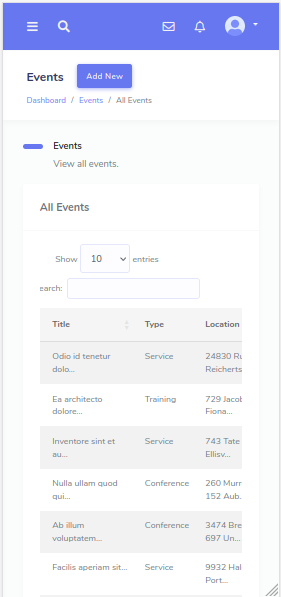 Events management preview